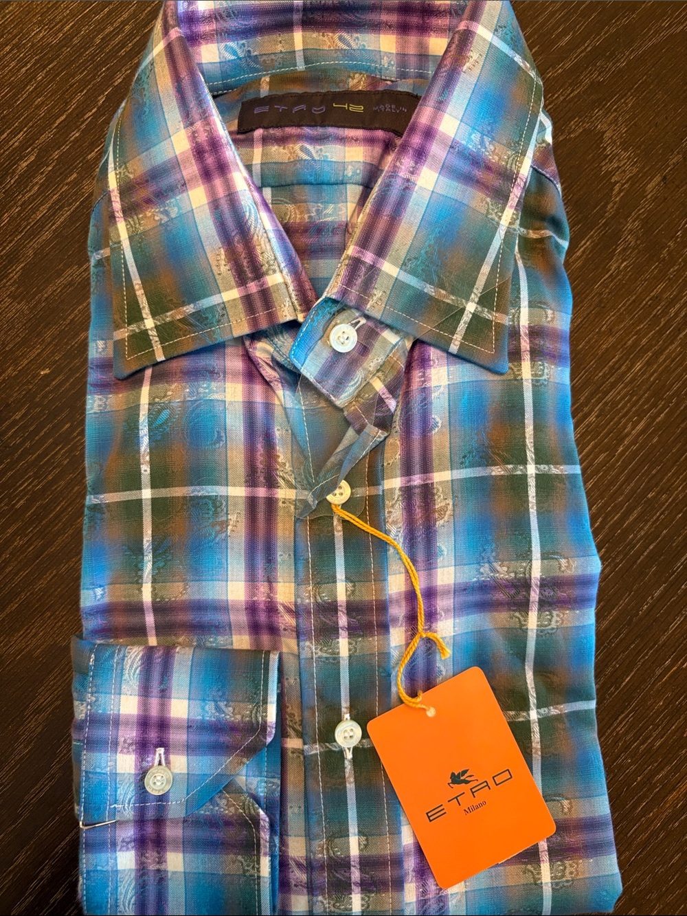 Etro Blue, Purple & Teal Plaid Button-Down Shirt